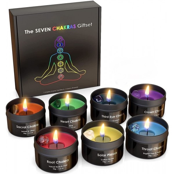7 Chakras crystal candle gift set
