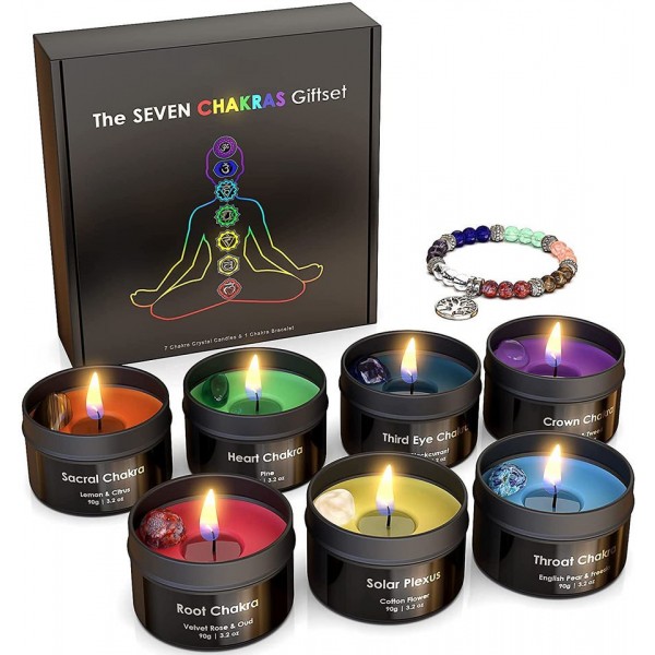7 Chakras crystal candle gift set