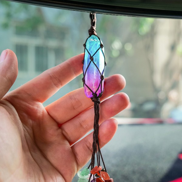 Electroplated Blue/Purple Hanging Clear Quartz Crystals 