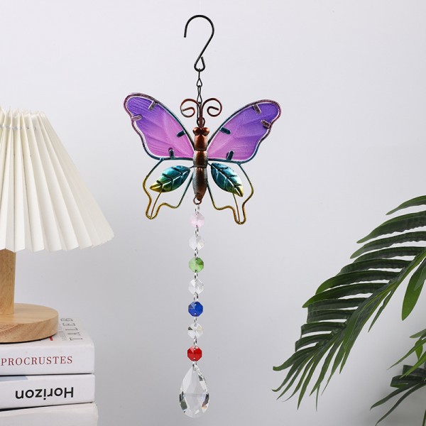 Stained Glass Hanging Purple Butterfly Sun Catcher