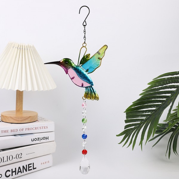 Stained Glass Hanging Blue Hummingbird Sun Catcher